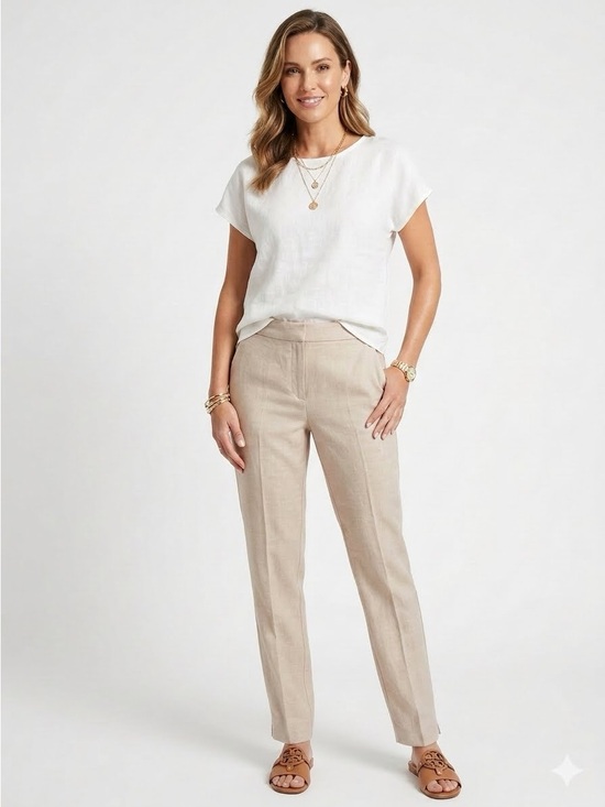 J. Crew Pants - J Crew Size 8T/8 Tall Tan Linen Blend Easy Stretch Pants Elastic Waist